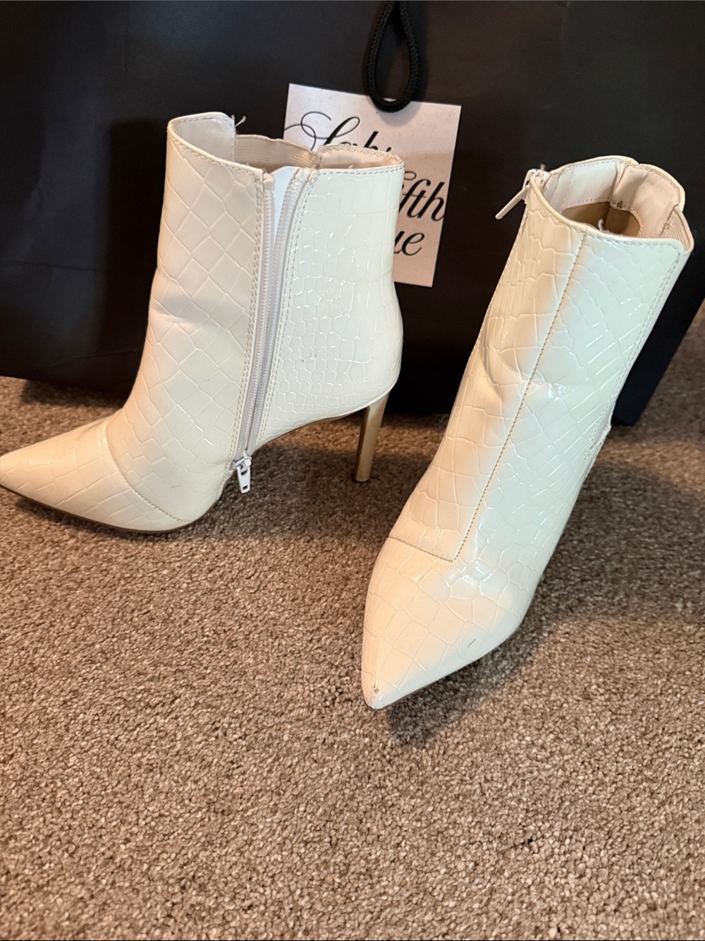 INC International Concepts Cream Croc-Embossed Pointed Ankle Boots